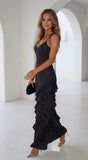 Olivara Polka Dot Ruffle Maxi Dress Black