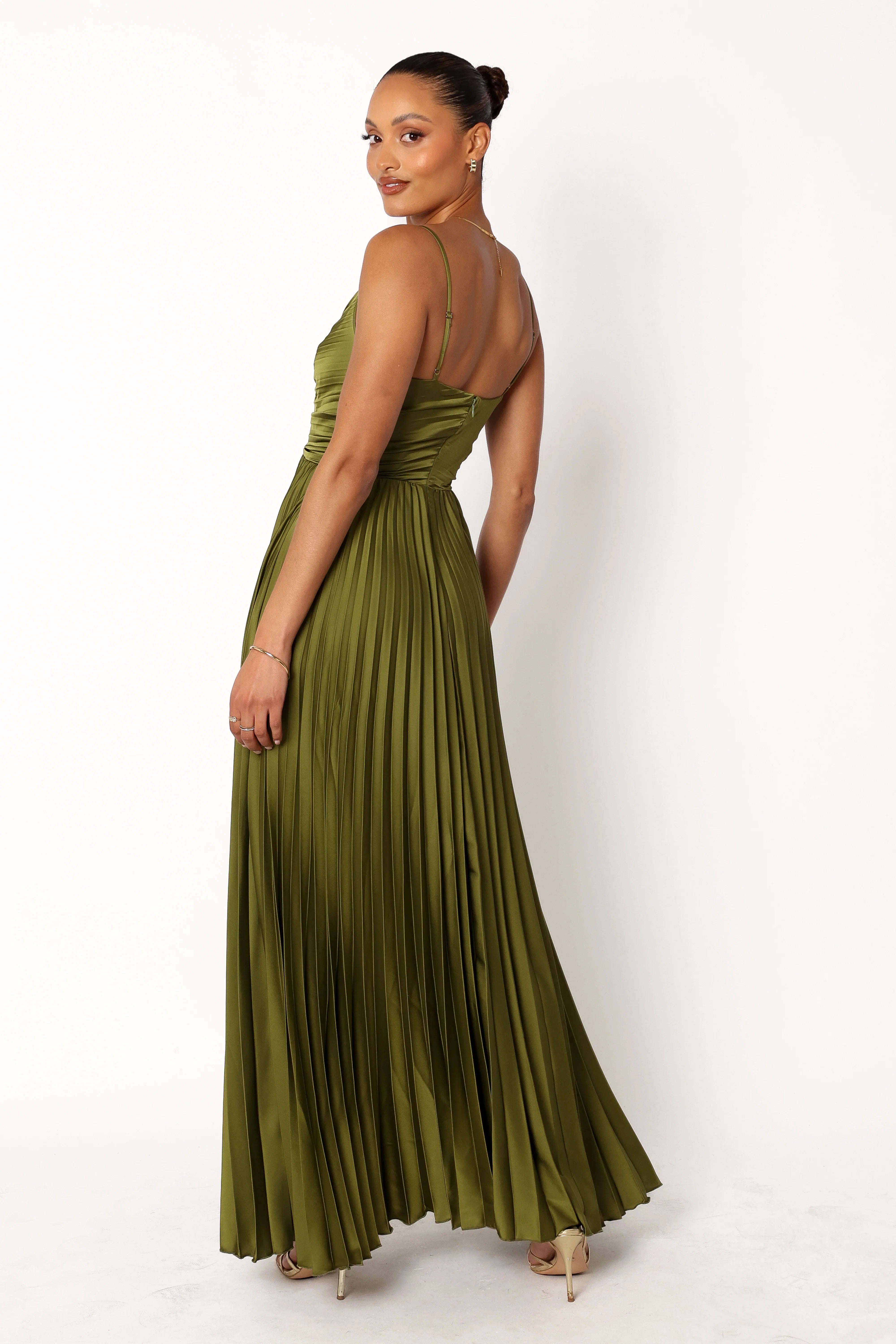 Naira Pleated Maxi Dress Palm Green