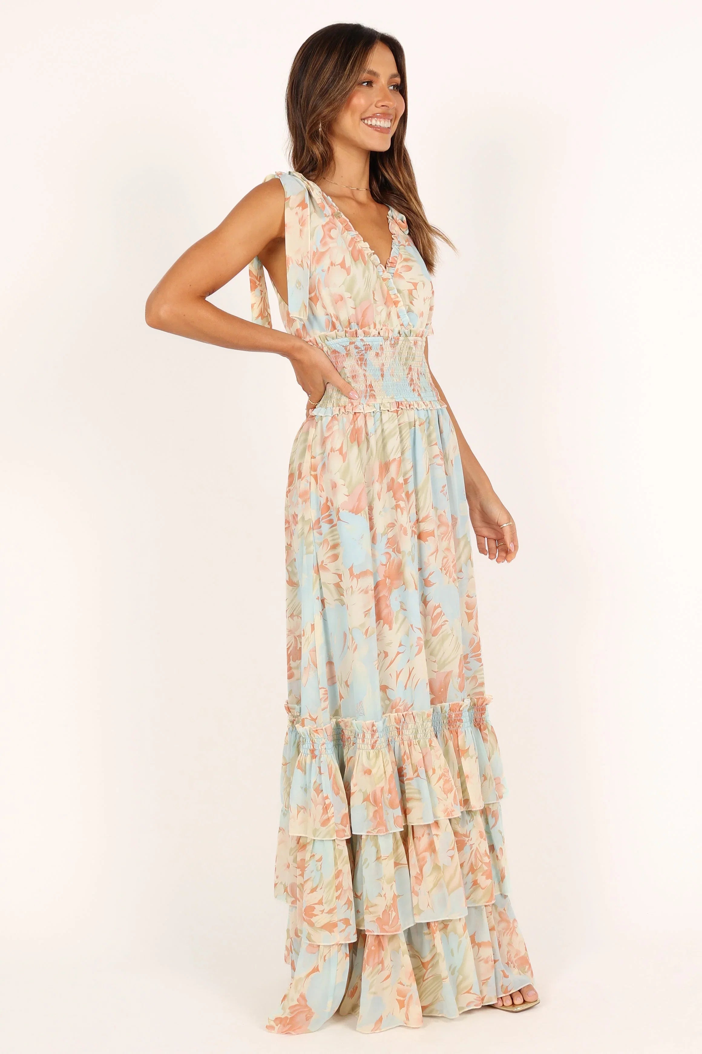 Christabel Tiered Maxi Dress Blue Floral