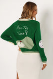Golf Embroidered Patch Button Front Cardigan Field Green