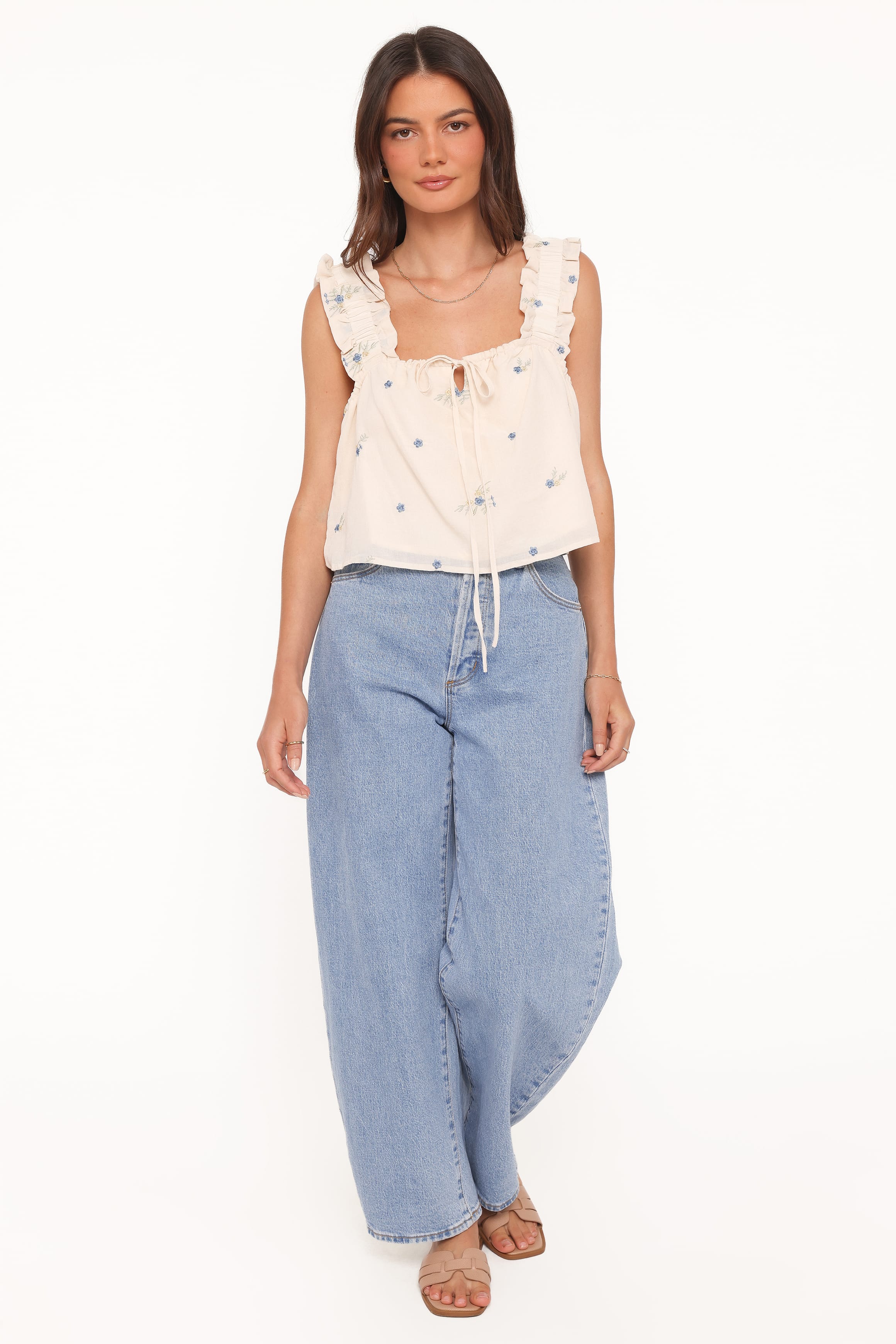 Marnie Top Ivory Blue Floral