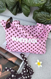 Circle Back To Me Tote Bag Pink Burgundy Polka Dot
