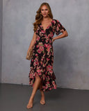 Petal Whisper Wrap Floral Midi Dress