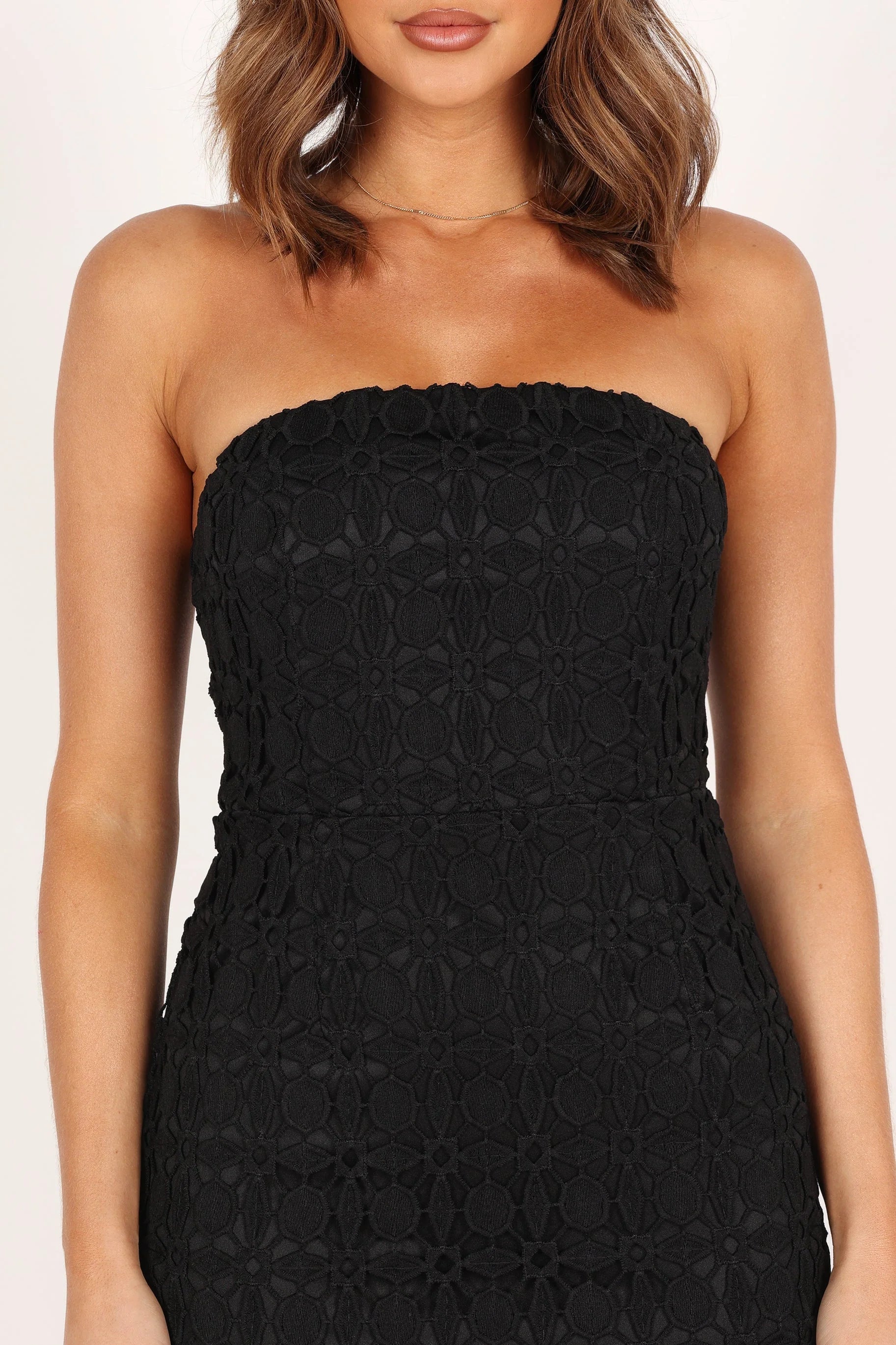 Candice Strapless Lace Midi Dress Black