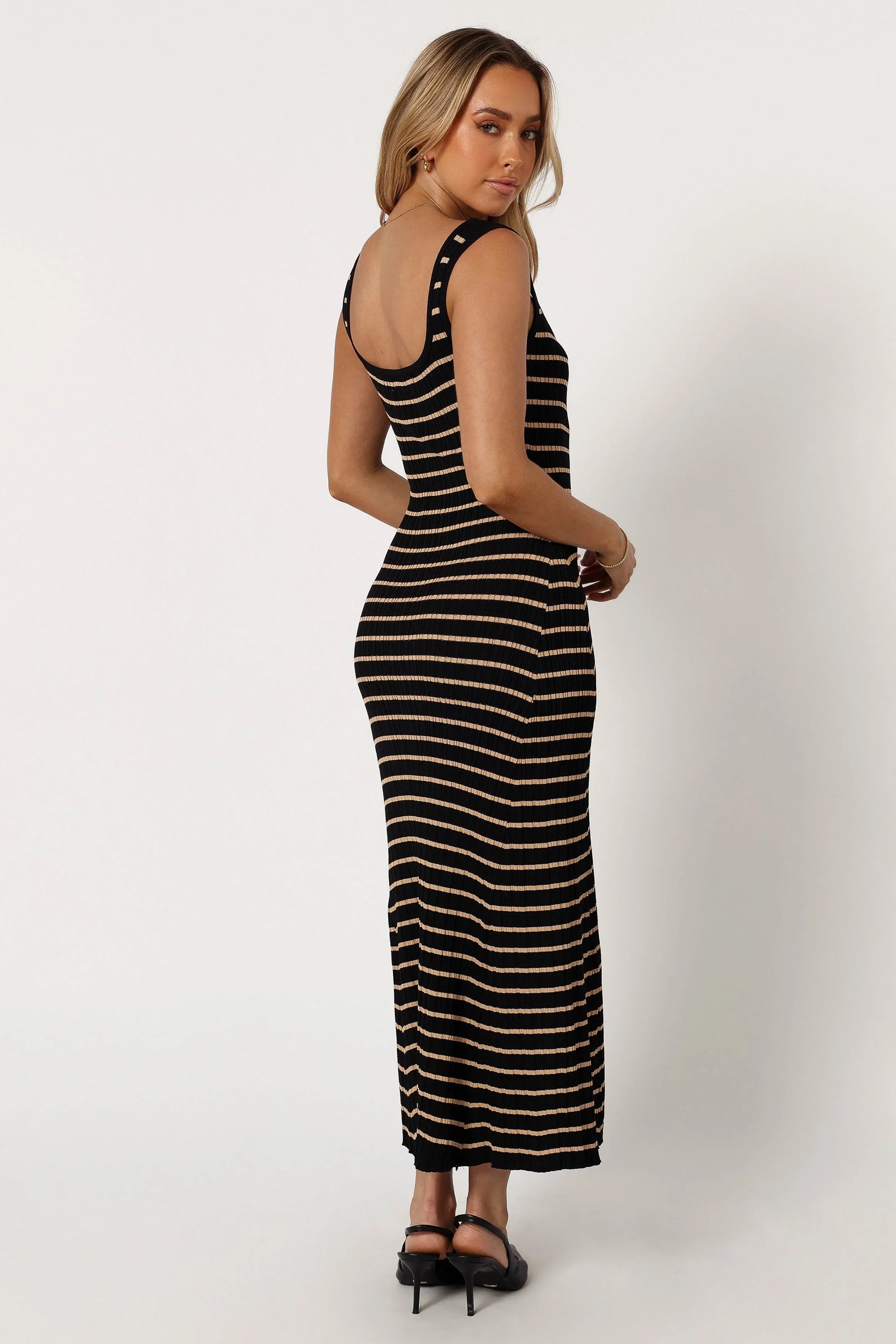 Henry Striped Midi Dress Black Beige