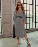 Dimarco Striped Pocketed Belted Midi Dress