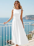 Boat Neck Sleeveless A Line Maxi Dress Ruffle Flowy Casual Long Dresses