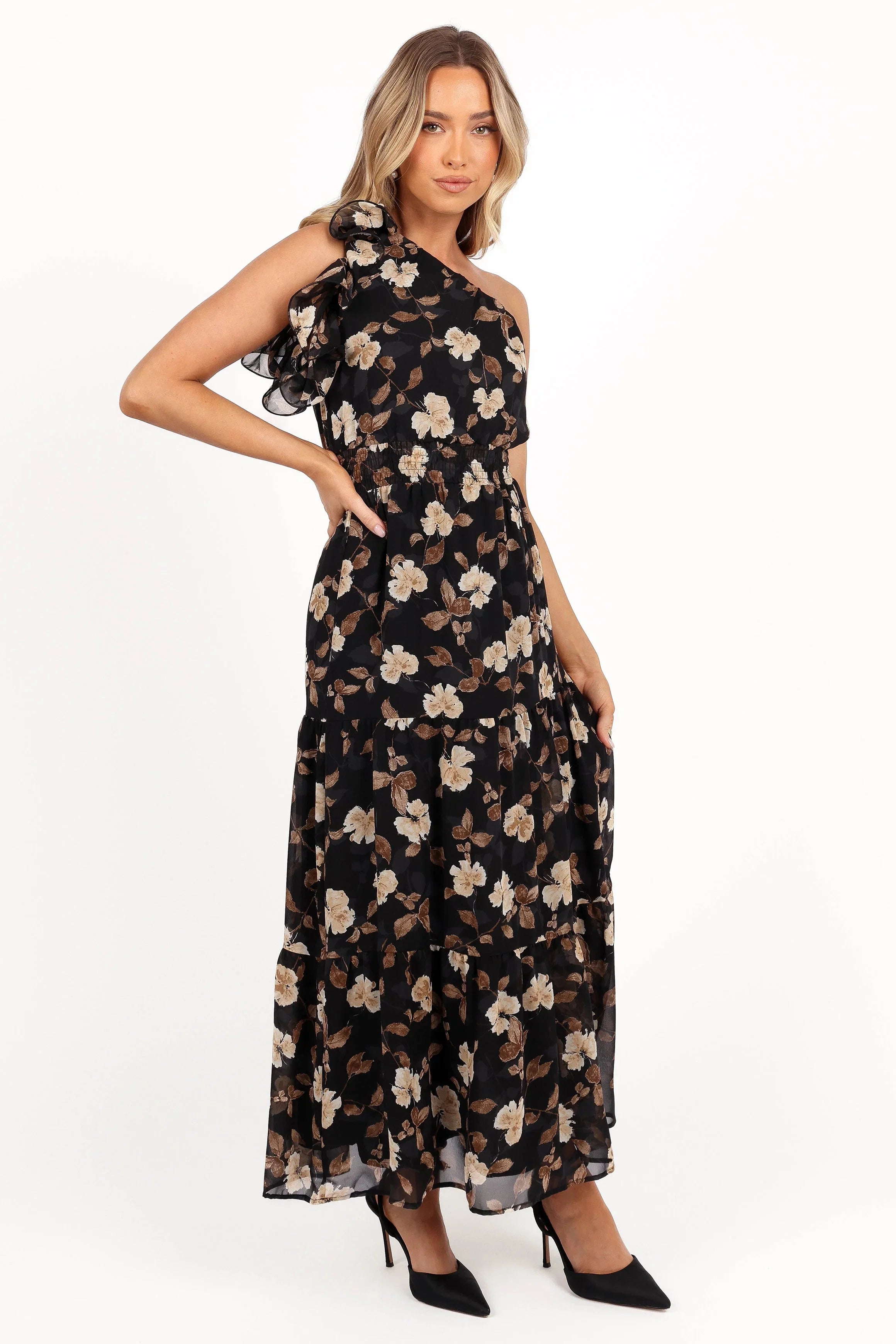 Layley One Shoulder Maxi Dress Black Floral