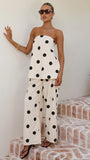 Hazelle Strapless Top Beige Black Polka Dot
