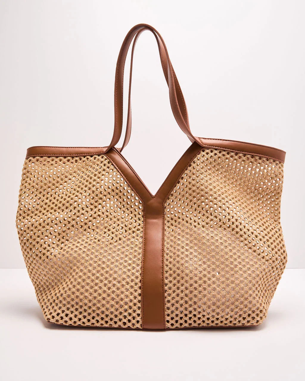 Soft Palms Open Knit Vegan Leather Trim Tote