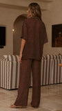 Ashleigh Sheer Shirt and Pants Set Brown Polka