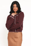 Payton Bow Scallop Cardigan Plum