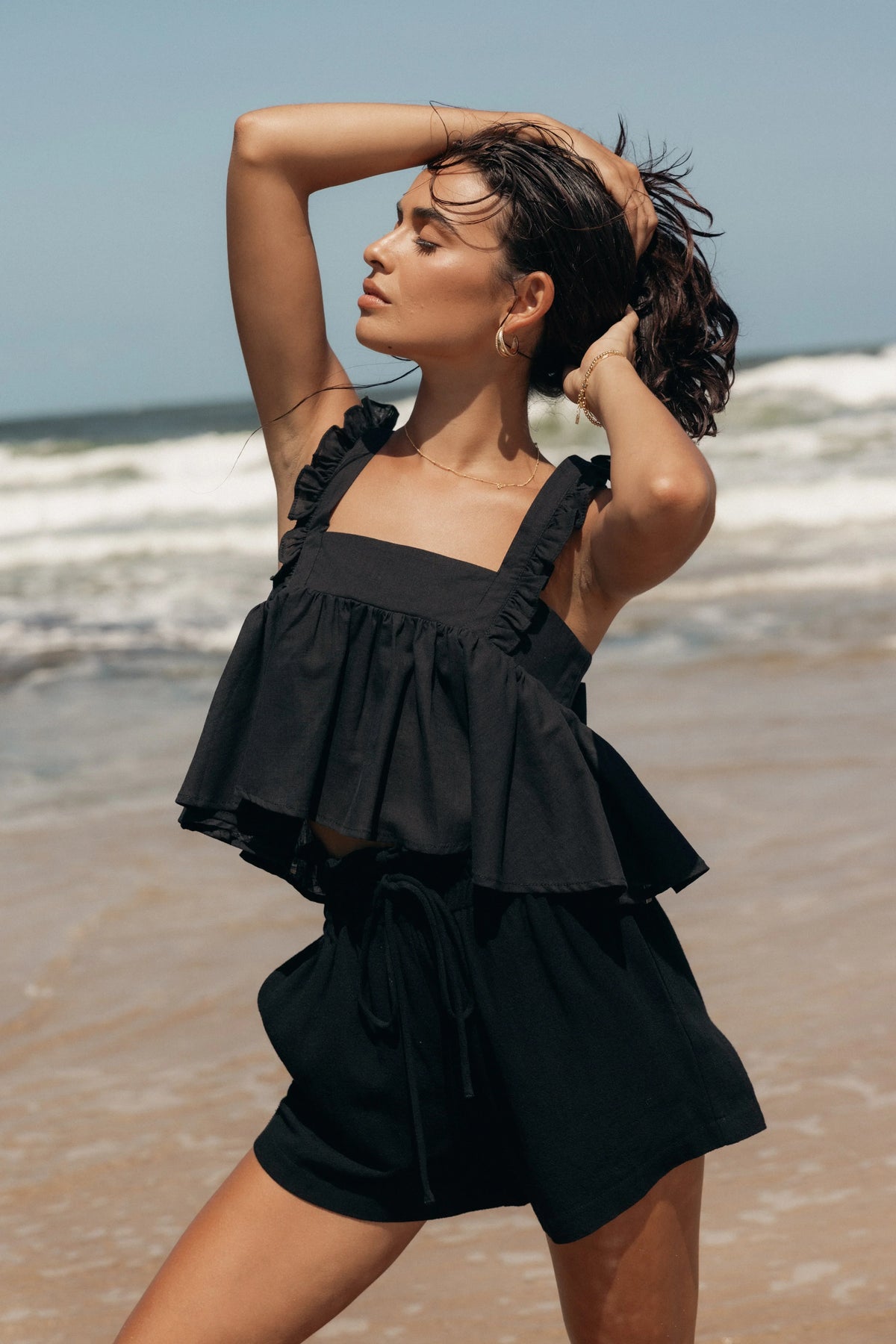 Raye Ruffle Strap Top Black