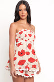 Romia Strapless Romper Red Beige Poppy