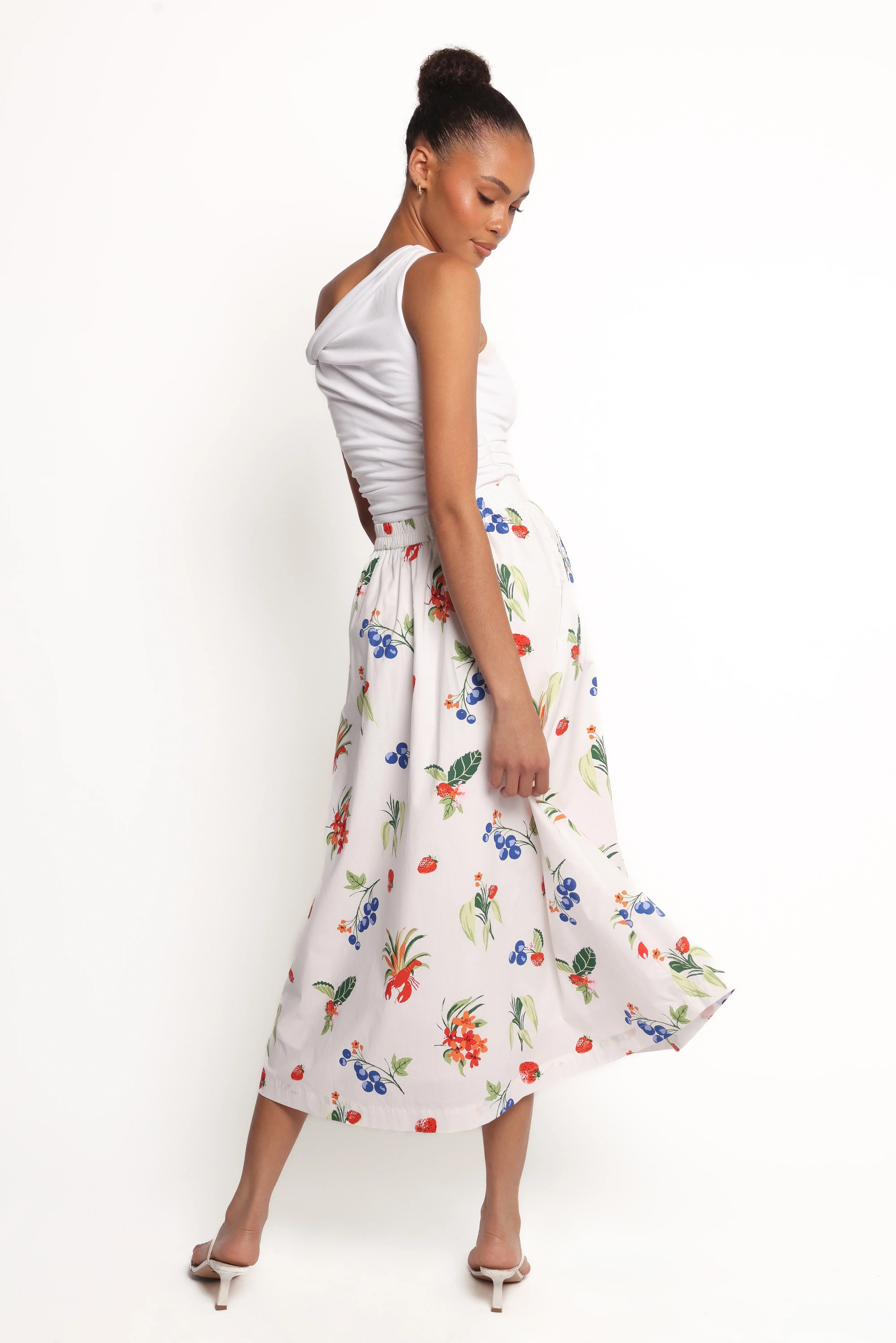 Geneva Midi Skirt Off White Red