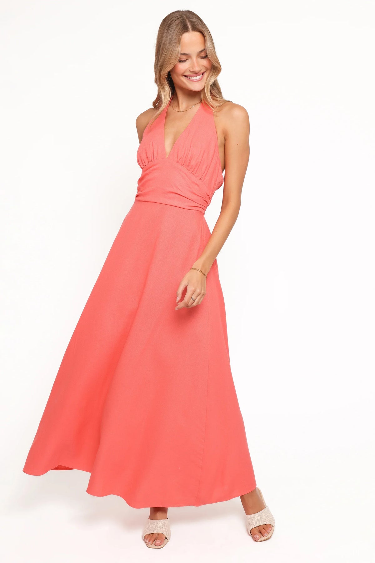 Marie Halterneck Maxi Dress Coral