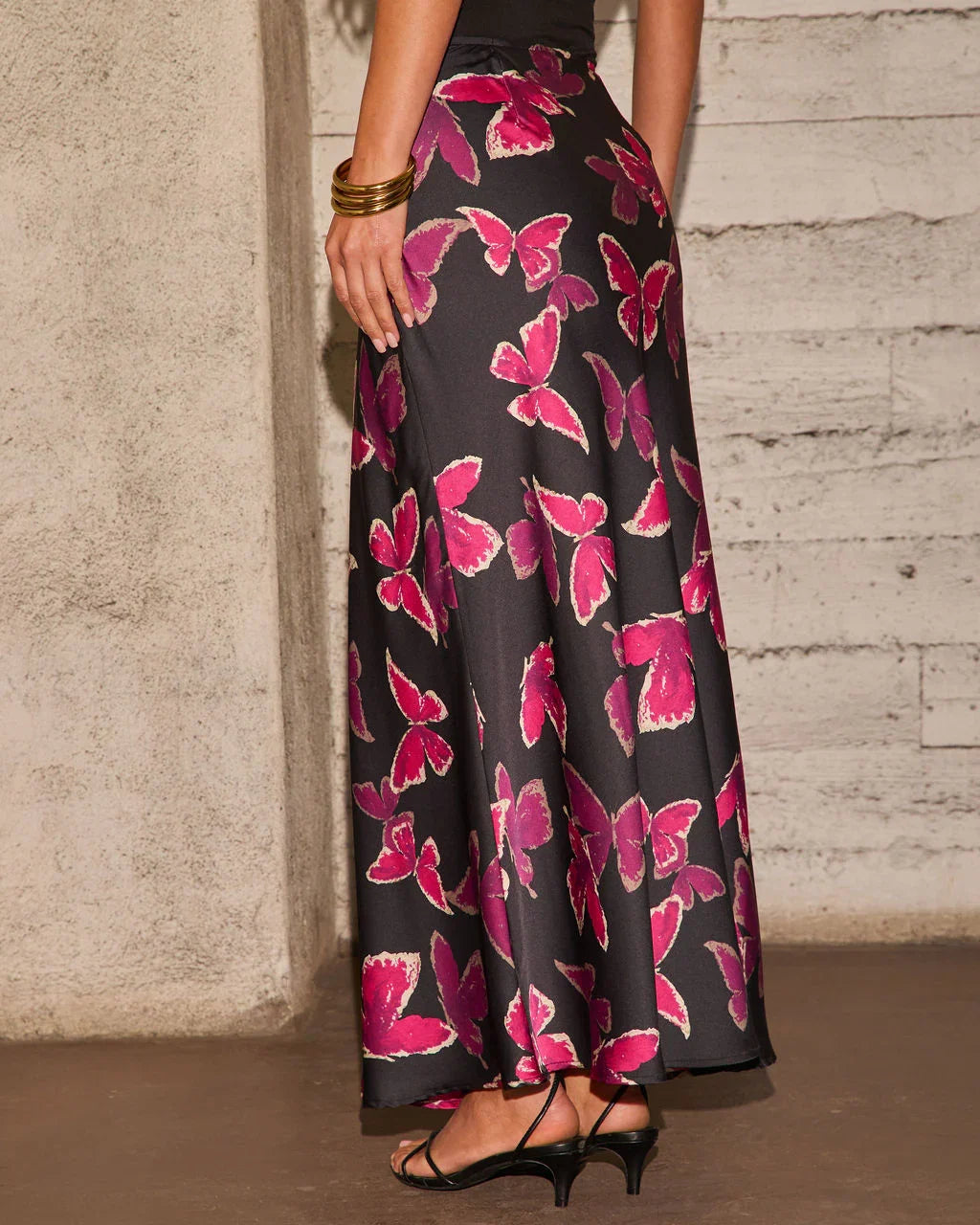 Light Feels Satin Butterfly Print Maxi Skirt