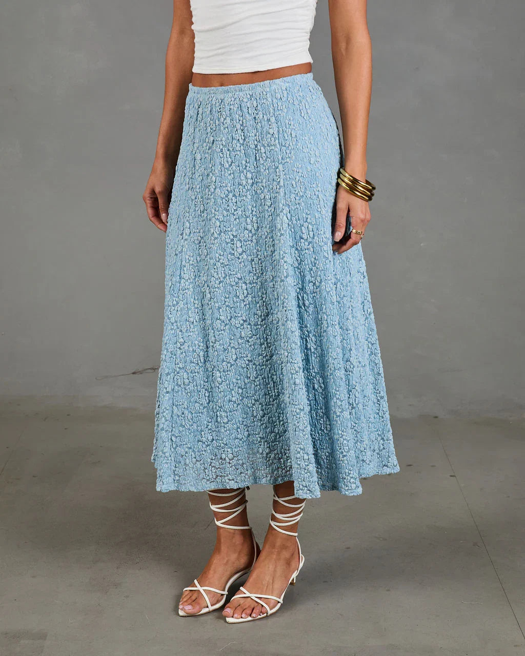 Refined Style Smocked Floral Lace Midi Skirt