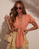 Kaydie Puff Sleeve Front Tie Top