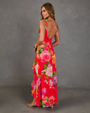 Romantic Blossom Floral Chiffon Maxi Dress