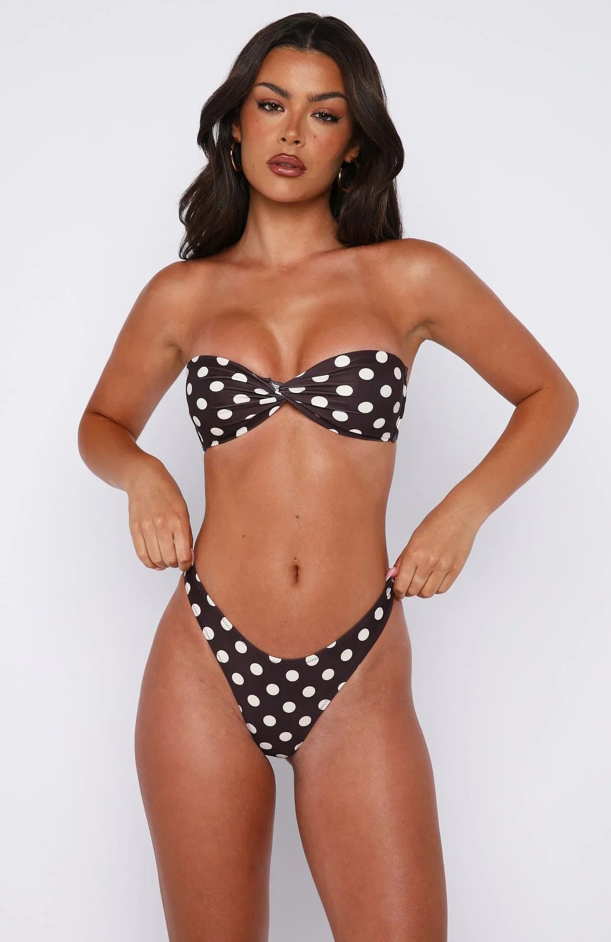Kaya Bikini Top Choc Cream Polka Dot