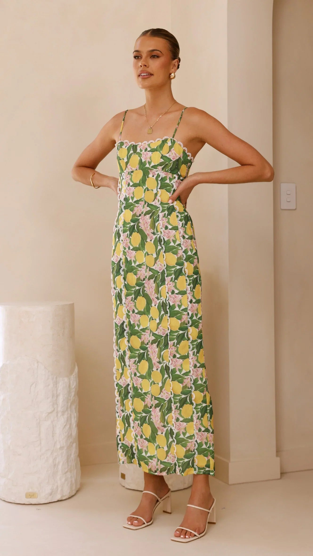 Carlia Midi Dress Lemon Print