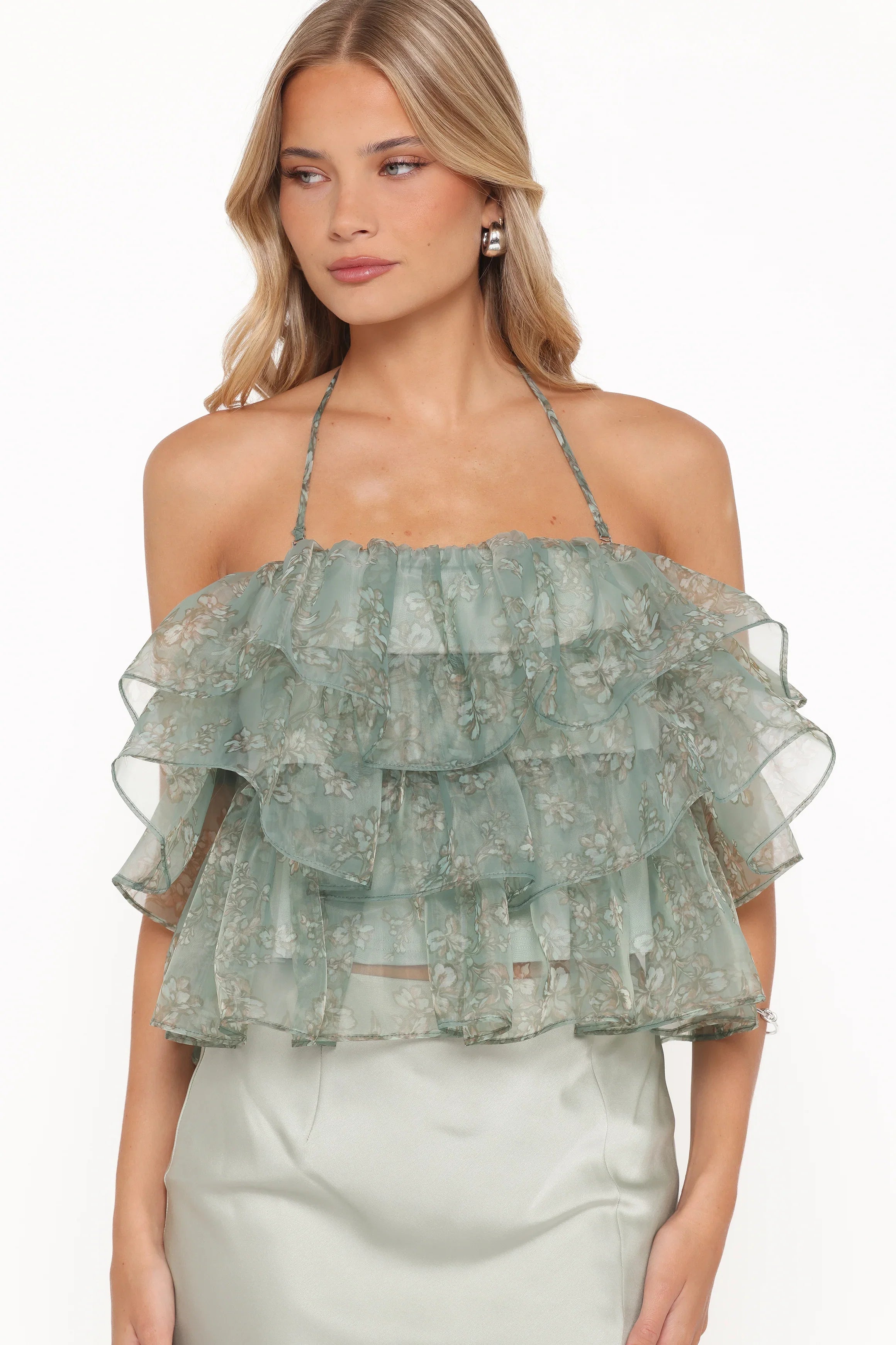 Taelya Flounce Top Mint Green Floral