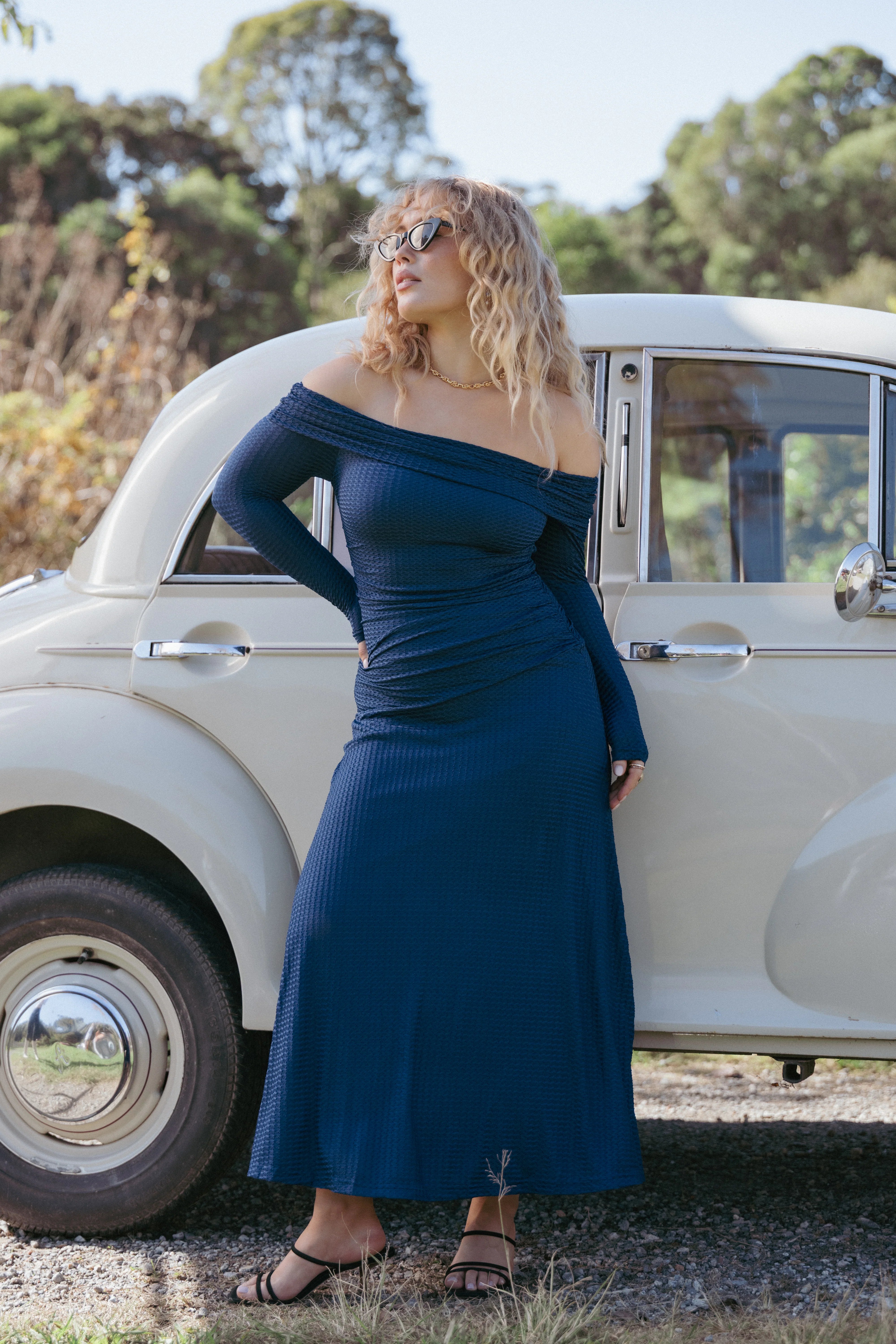 Katiya Off Shoulder Dress Navy