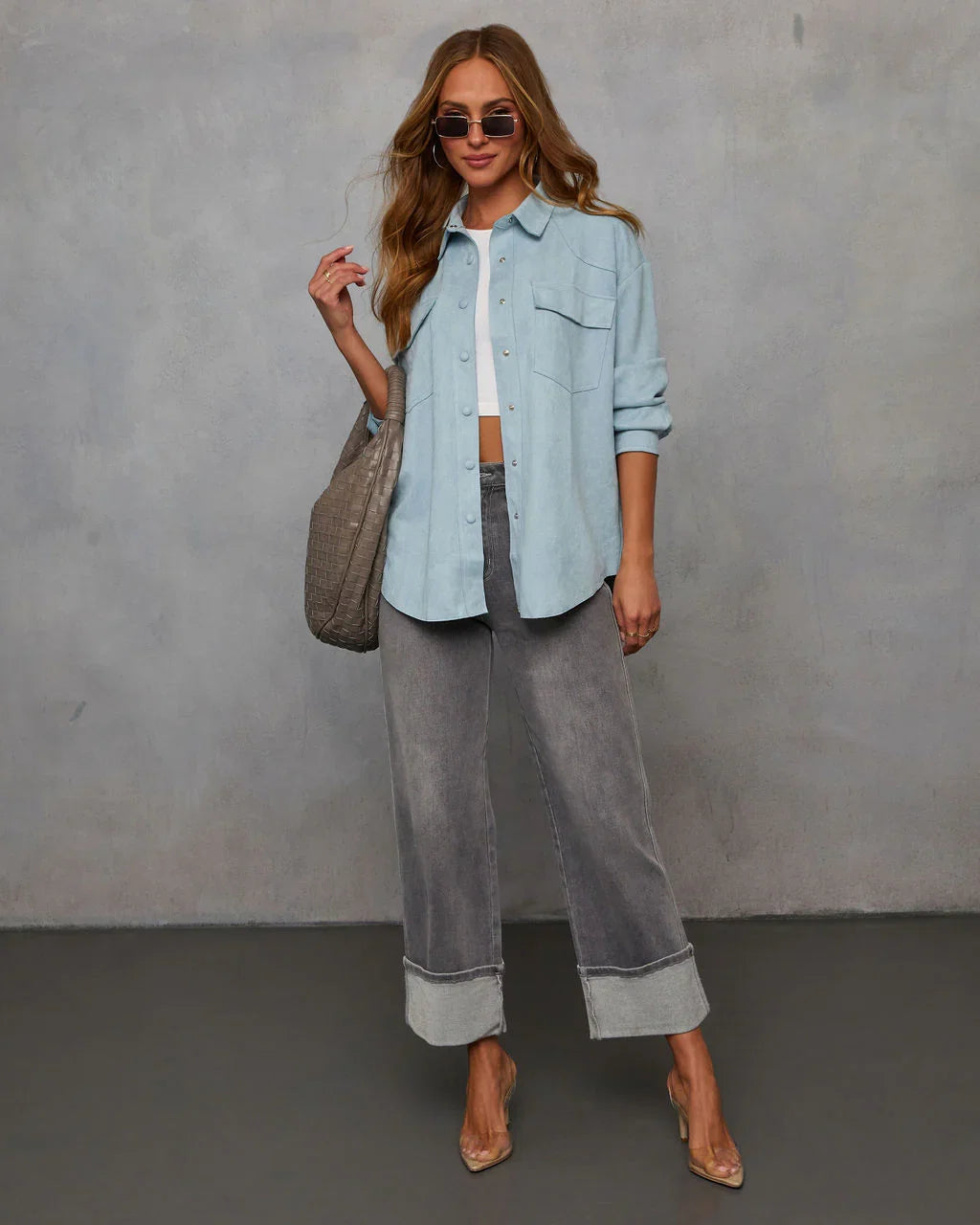 Airelle Faux Suede Button Down Top