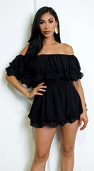 Karli Off Shoulder Ruffled Romper Black