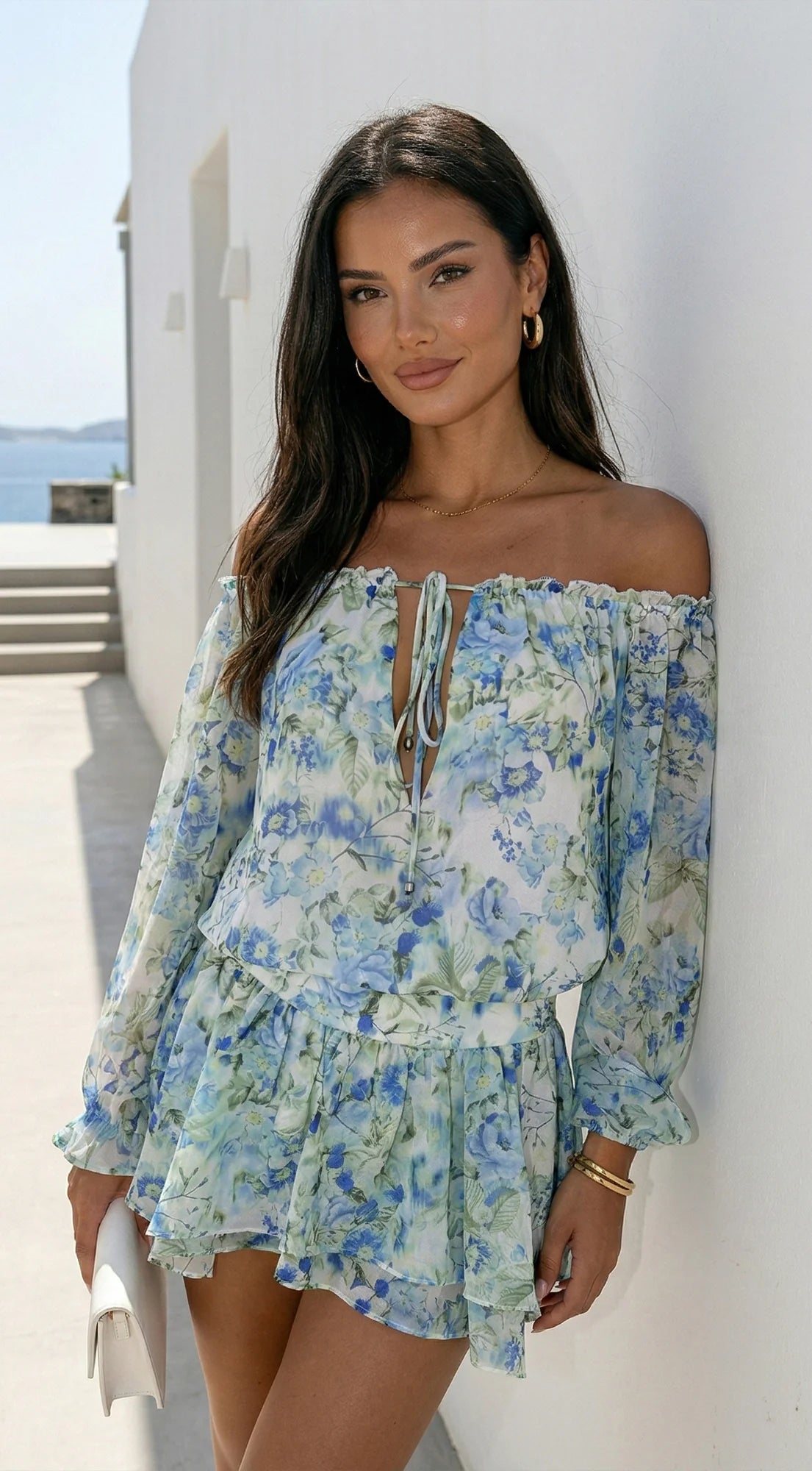 Cyrene Floral Off Shoulder Mini Dress Floral Green