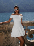 The Shoulder Mini Dress Ruffle Hem Ruched Corset Short Cocktail Party Dresses