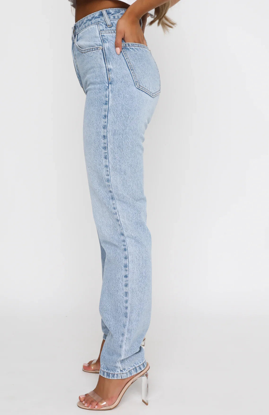 Whos That Girl Straight Leg Denim Jeans Washed Blue