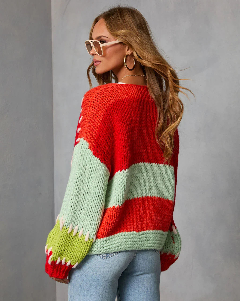 Soft Reset Stitched Color Block Chunky Knit Cardigan
