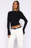 Another Time Cinched Waist Long Sleeve Top Black
