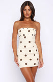 Luxe Envy Strapless Mini Dress Cream Chocolate Polka Dot