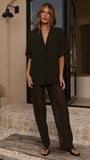 Ashleigh Sheer Shirt and Pants Set Black Polka