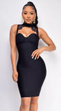 Forbidden Black High Neck Lace Detail Bandage Dress