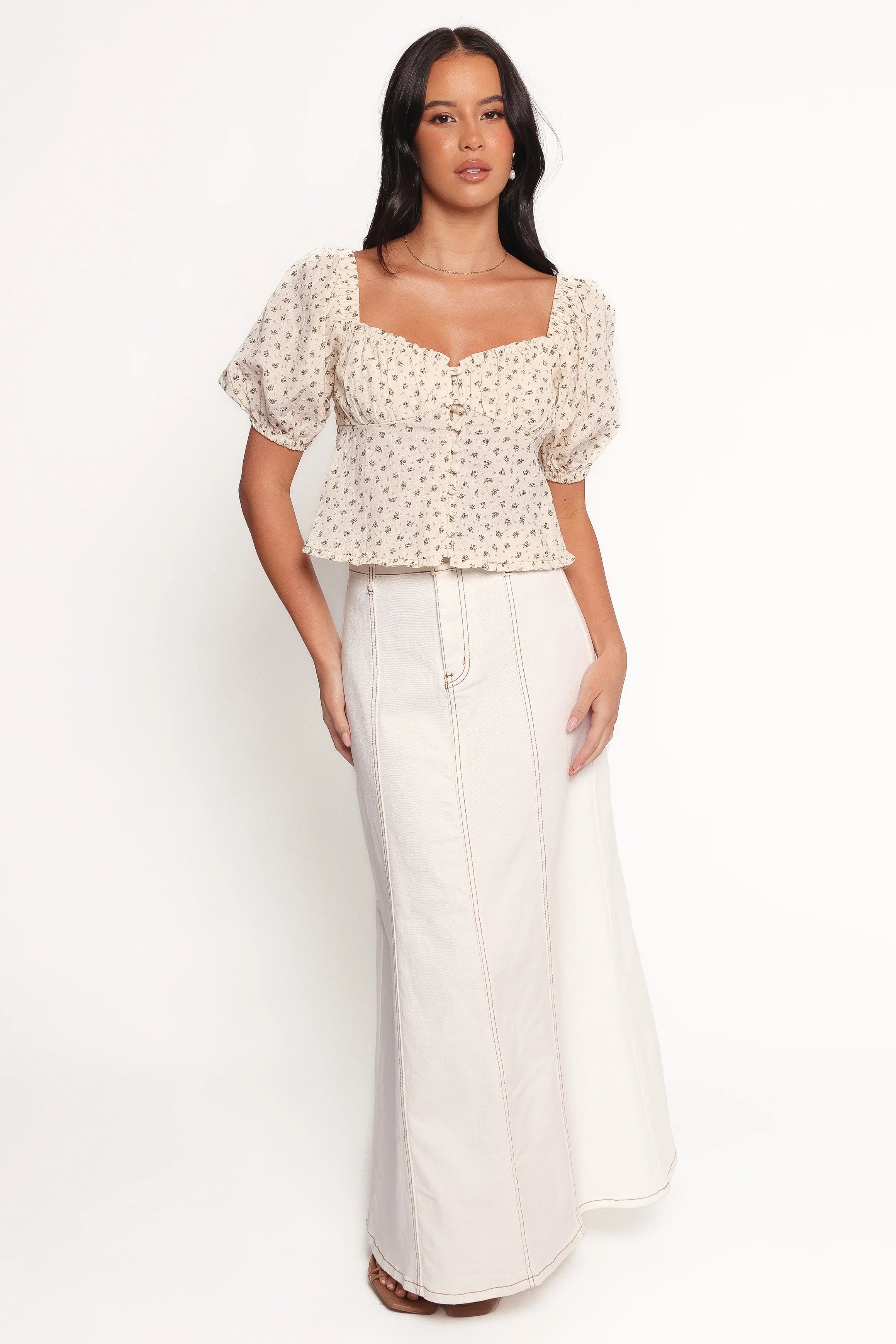 Maud Top Cream Brown Floral