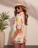 Vacay Breeze Tropical Print Button Down Top