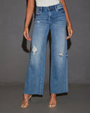 Cooper Super Stretch High Rise Wide Leg Distressed Jeans
