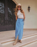 Maebelle Wrap Tie Denim Maxi Skirt