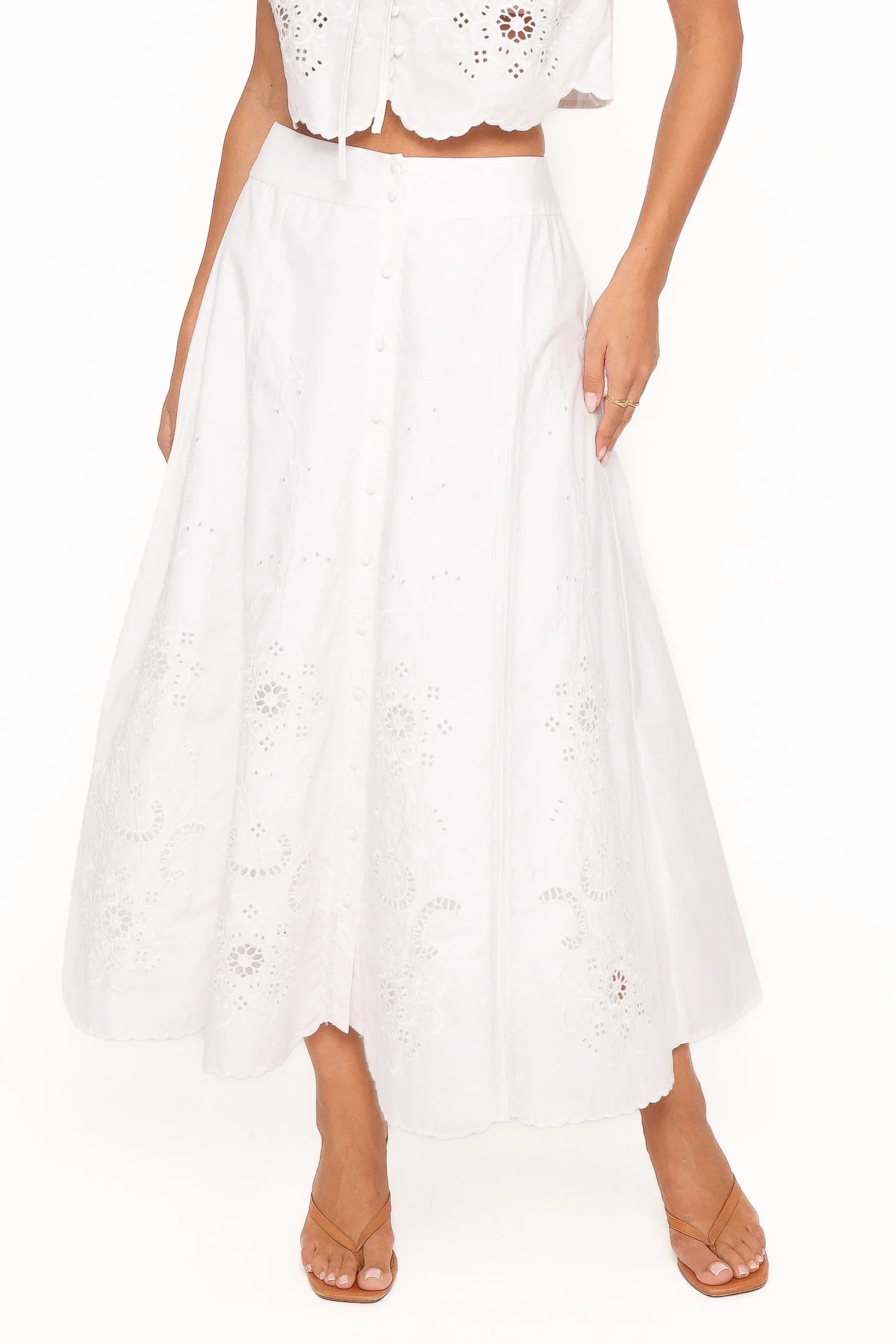 Kye Midi Skirt White Broderie