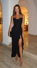 Rosyne Lace Drape Maxi Dress Black
