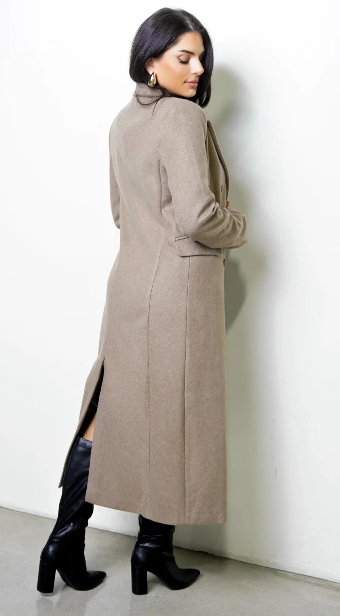 Rita Double Breasted Longline Notch Collar Coat Mocha