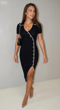 Contour Contrast Ribbed Midi Dress Black