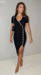 Contour Contrast Ribbed Midi Dress Black