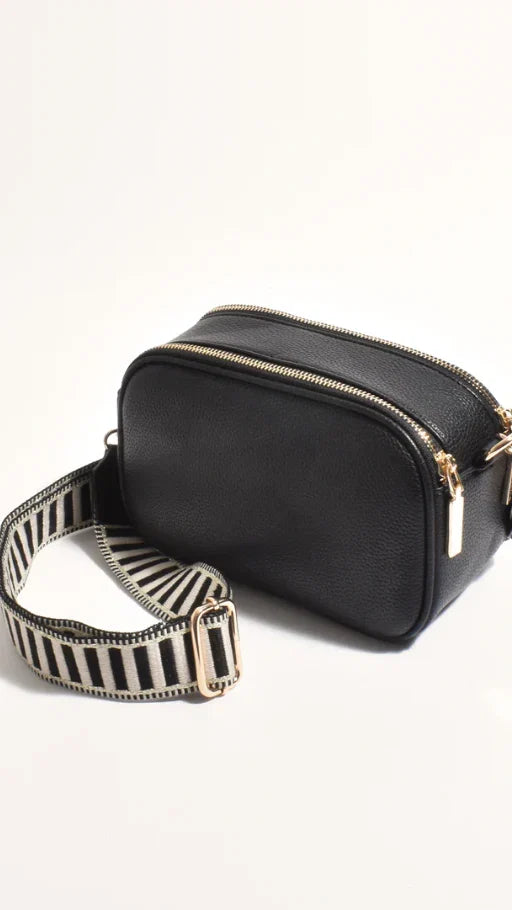 Bella Striped Webbing Camera Bag Black