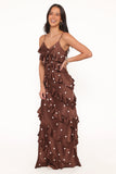 Ciao Ruffles Maxi Satin Dress Brown Polka Dot