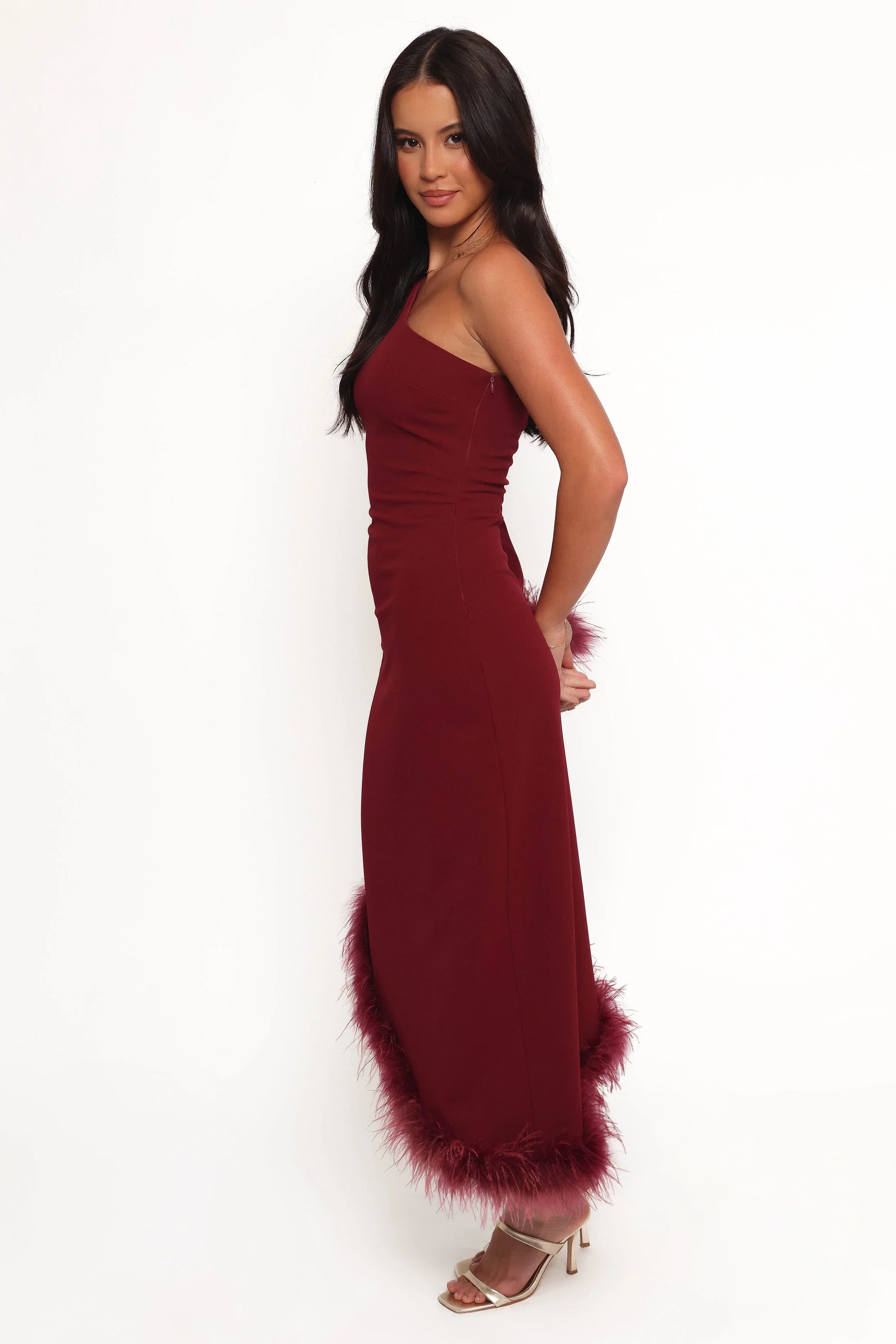Dame One Shoulder Midi Dress Deep Wine